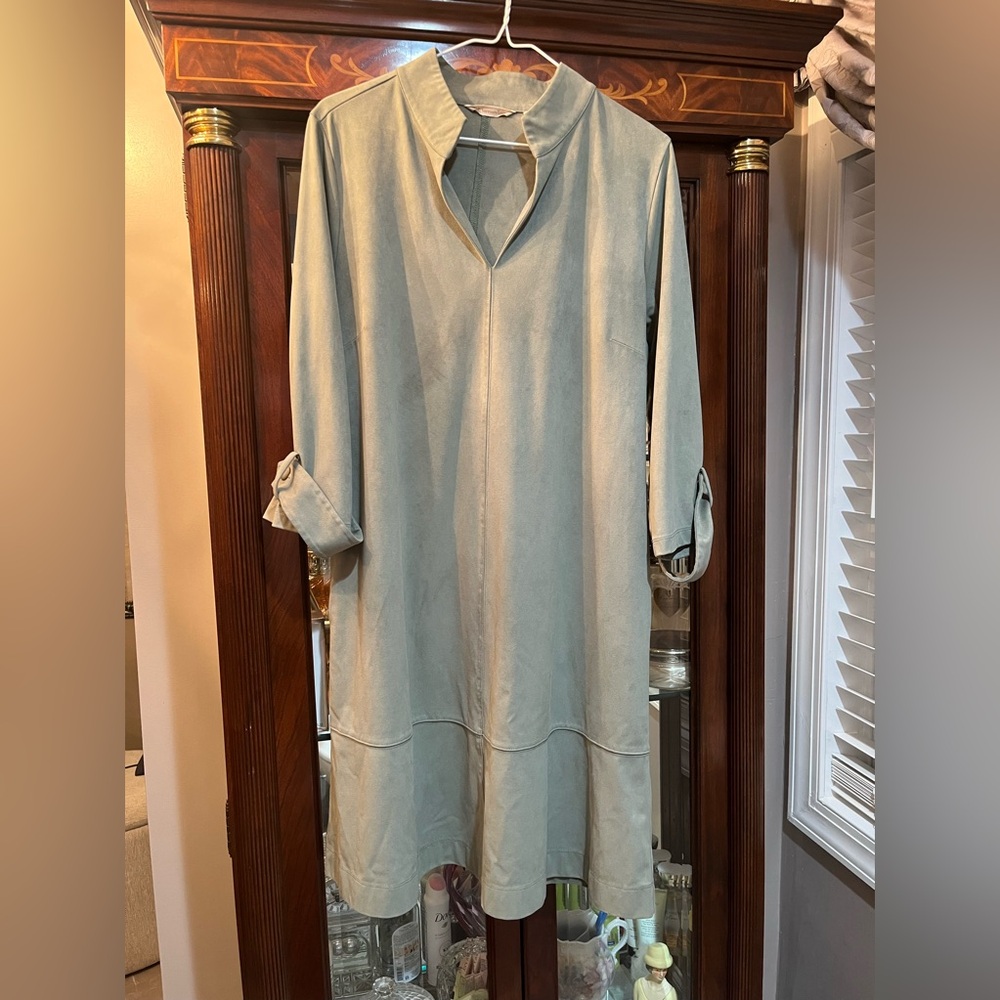 Soft Surroundings, faux Suede olive dress, size Large.